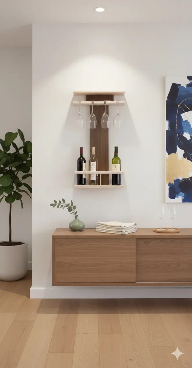 El botellero instalado: una pieza que viste la pared de cualquier salón.