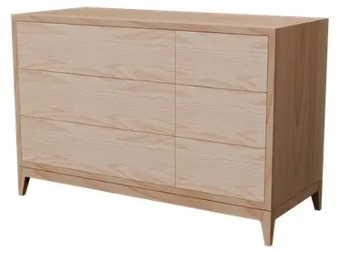 La cómoda terminada: seis cajones en madera maciza clara.