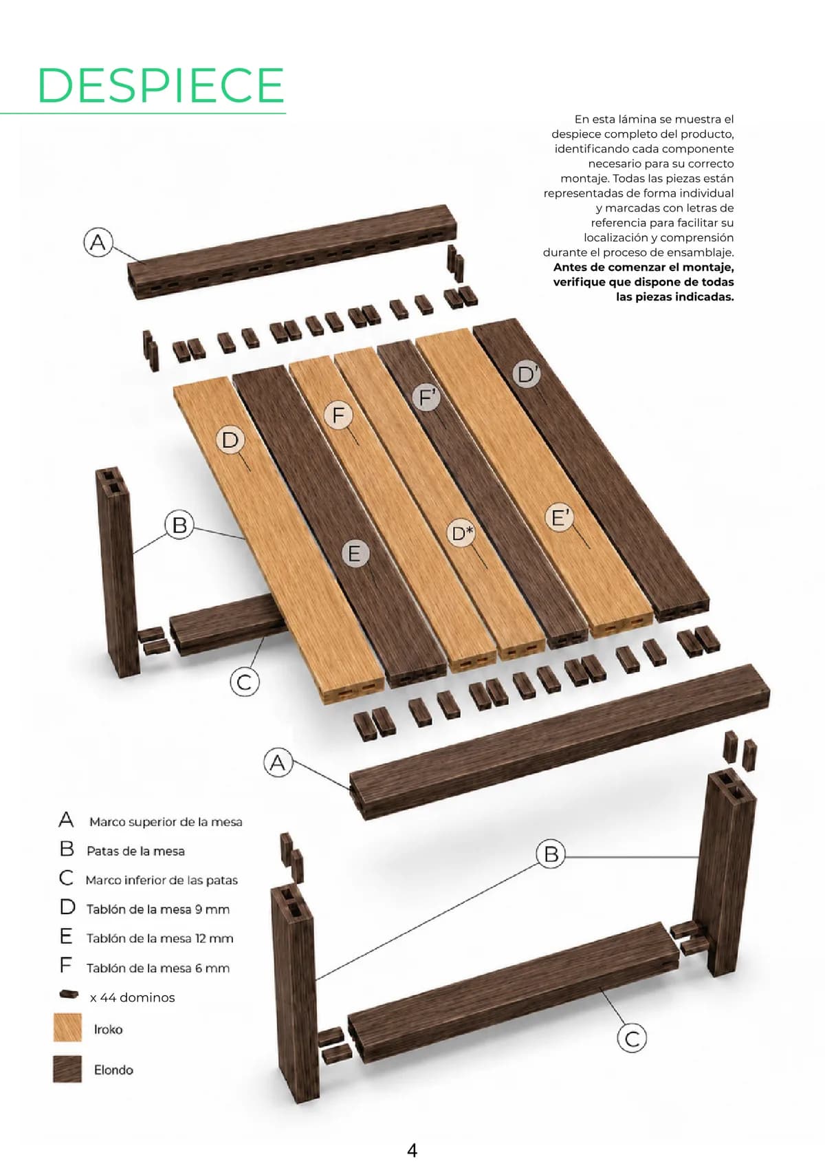 Una página real de la guía de «Mesa de Café de Exterior «Trama»»