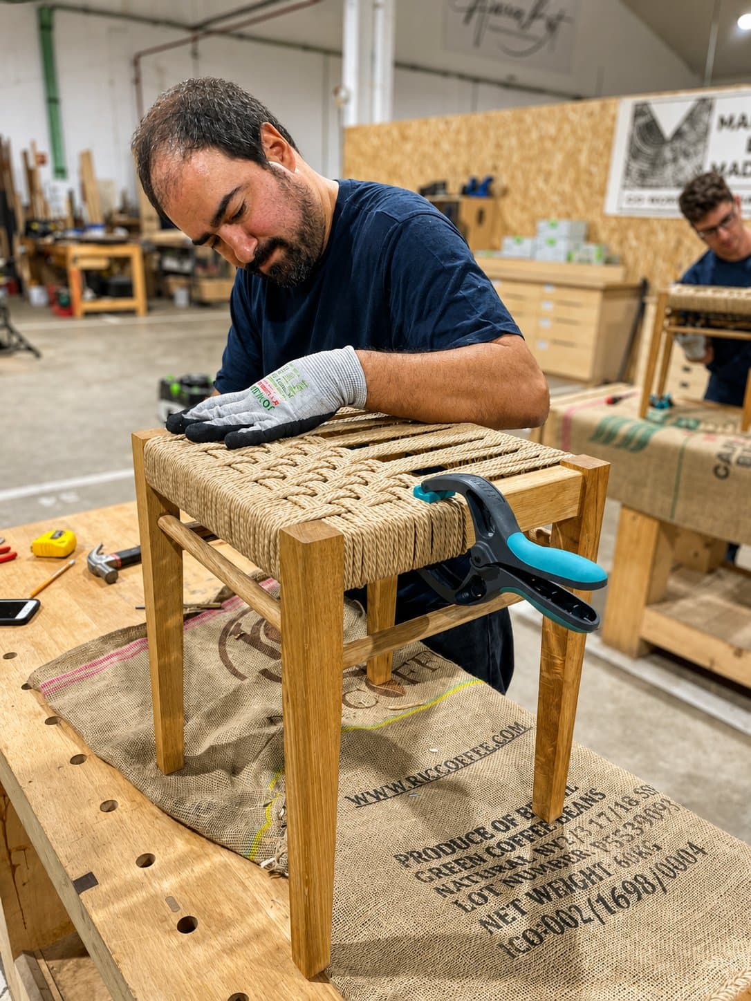 Taburete con Asiento Tejido (Cuerda Danesa) — ENTRELAZADO FINAL